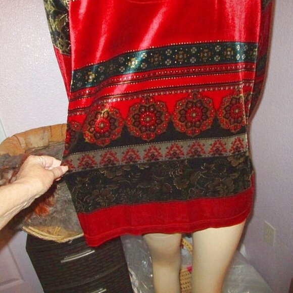 White Stag VELVET Patchwork Size XL BLOUSE Tunic Top POPOVER Glitter STRETCH - Picture 8 of 9